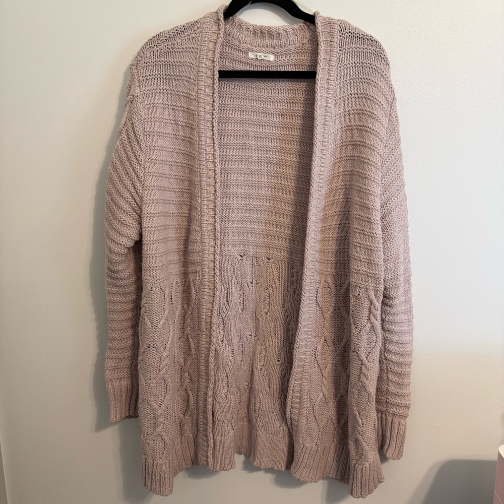 Maurices Dusty Blush Open-Front Cable Knit Cardigan